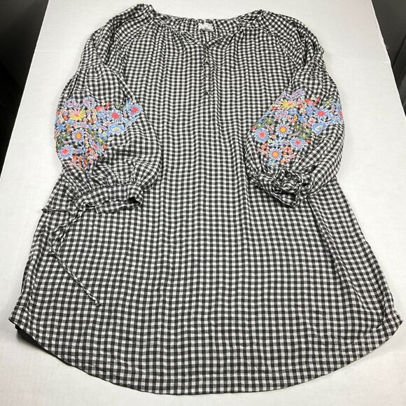 Caslon Gingham Embroidered Shift Dress Puff Sleeve Boho Peasant Cottagecore L - Picture 1 of 11